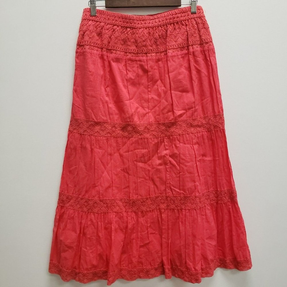 St Johns Bay Womens Tiered Embroidered Maxi Skirt Boho Lightweight - Picture 2 of 7
